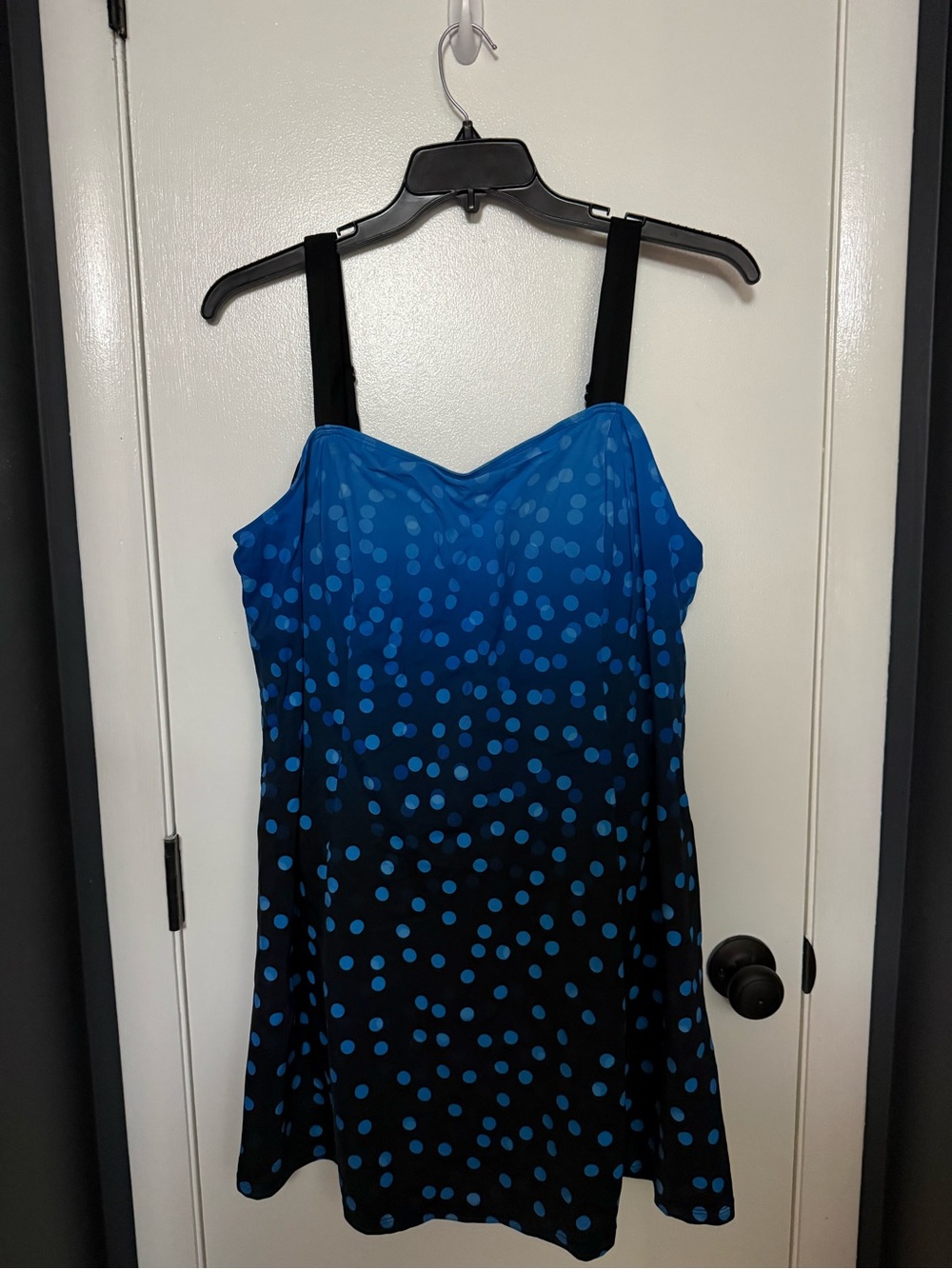 Swimsuits for all Blue Ombre Polka Dot Swim Dress with Black Straps